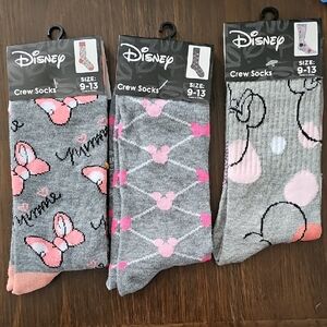 Disney Gray and Pink Minnie Mouse Socks Trio
